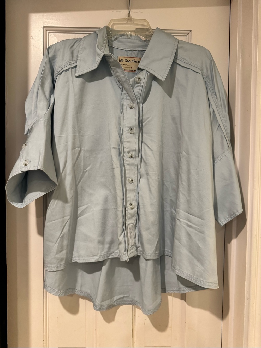 We The Free Seaside Cotton Pale Blue Relaxed Button-Down Shirt NWT SZ S